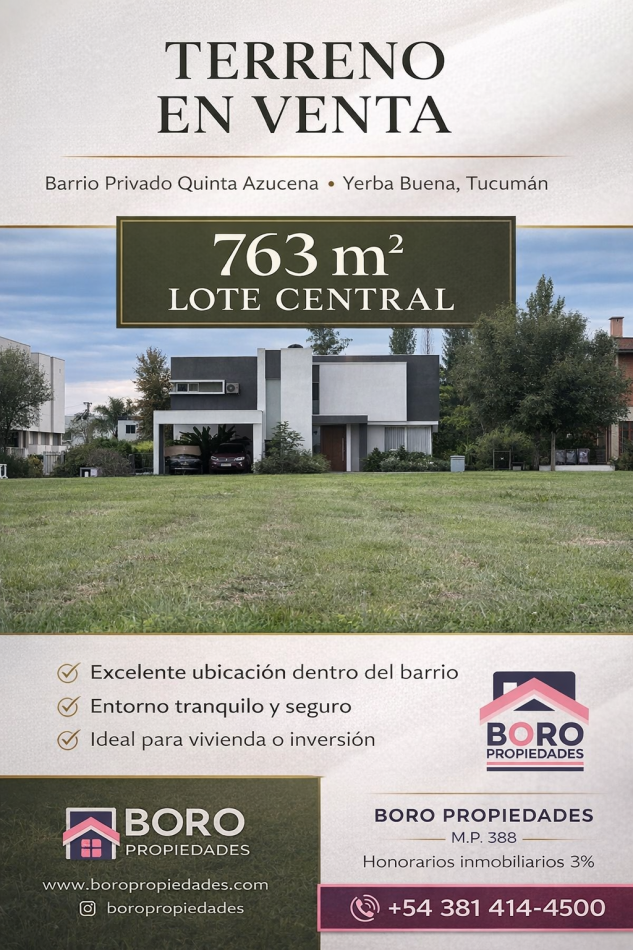terreno central en venta Barrio privado Quinta Azucena